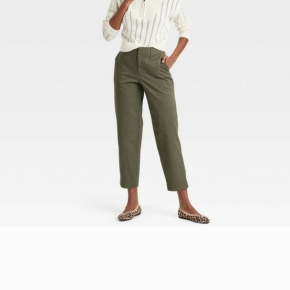 Zara Olive Straight Crop Ankle Pants
